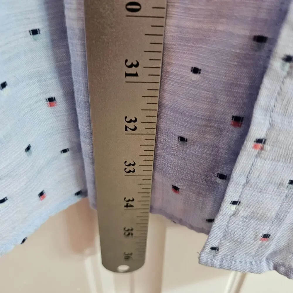 Rowm Big Button Down Shirt Mens 3XB Blue Speckled Casual Soft Cotton Long Sleeve